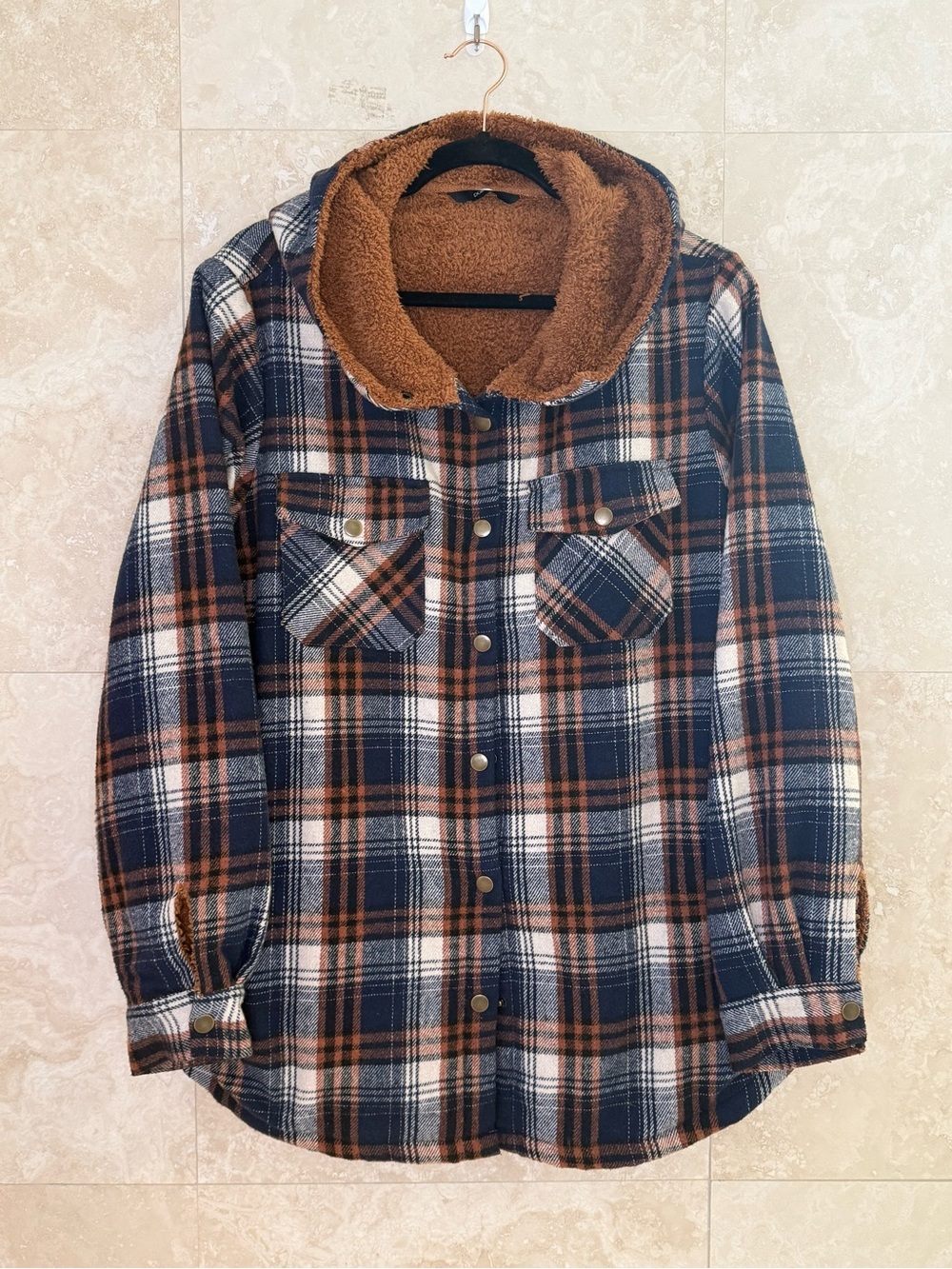 Dokotoo Plaid Sherpa Hooded Shacket Size XL